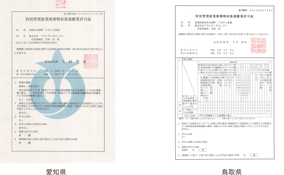 特別管理産業廃棄物収集運搬業許可証