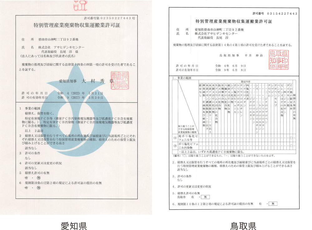 特別管理産業廃棄物収集運搬業許可証